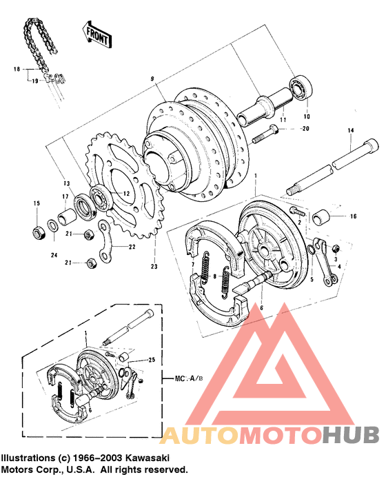 Rear hub/brake/chain