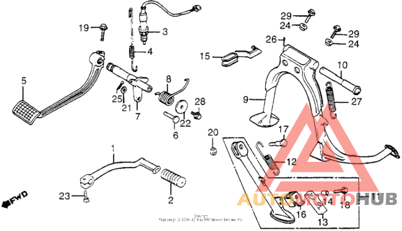 Gearshift pedal + brake pedal + stands