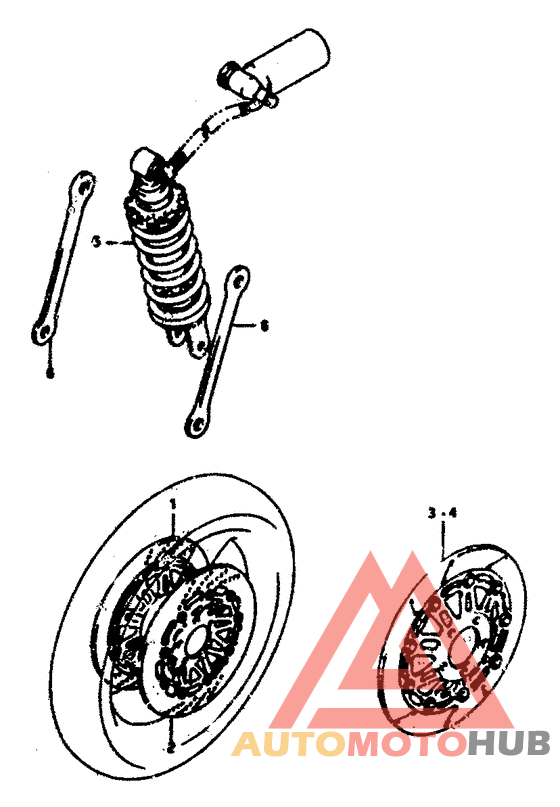 Front brake disc - rear shock absorber