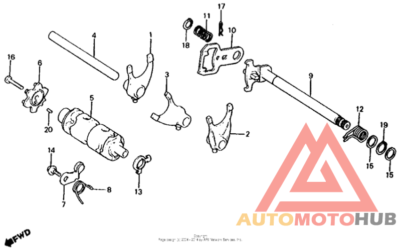 Shift drum + shift fork