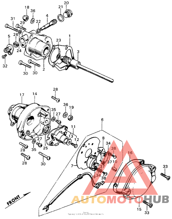 Tachometer gear box + points base + points