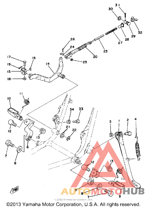 Stand-footrest-brake pedal