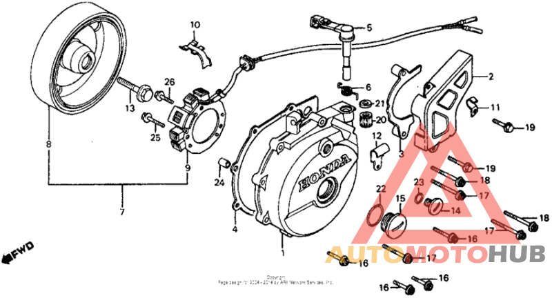 Left crankcase cover + alternator 83-84