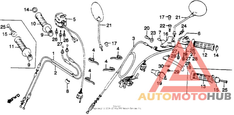 Handle lever + cable + switch + mirror