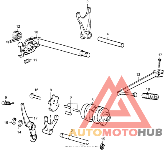 Gearshift fork + drum + spindle