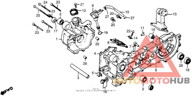 Crankcase + oil pump + reed valve 80