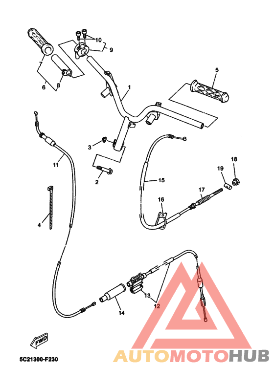 Рулевой рычаг и кабель