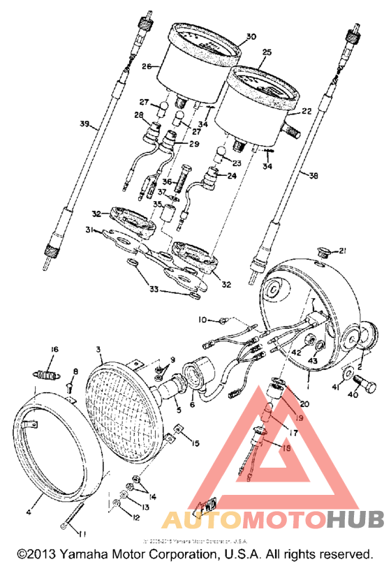 Head lamp, speedometer & tachometer