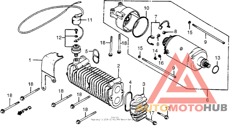 Starting motor + oil cooler