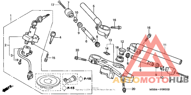 Handlebar + top bridge 98-00