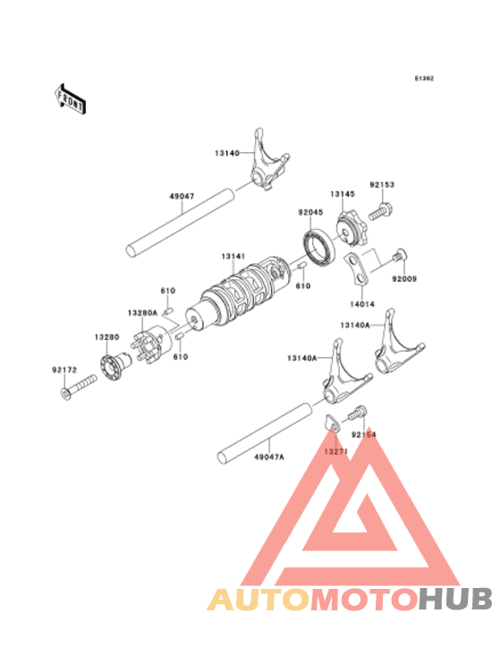 Gear change drum/shift fork