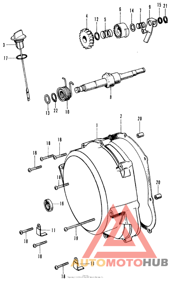 Right crankcase cover + kick spindle