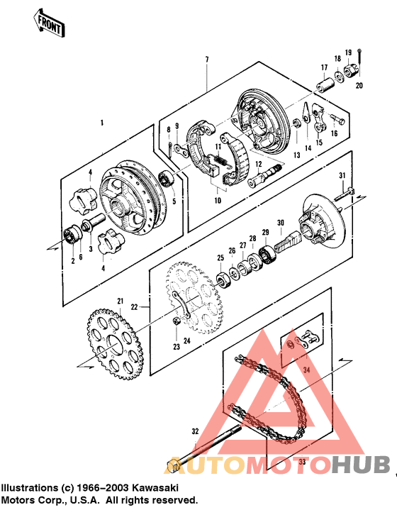 Rear hub/brake/chain