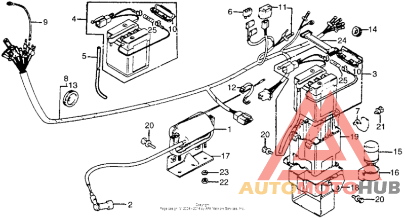 Wire harness + ignition coil + battery