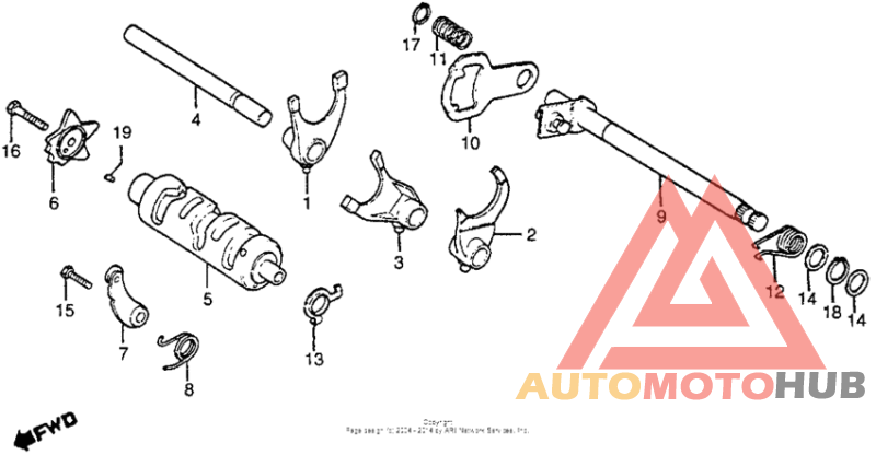 Gearshift drum + gearshift spindle