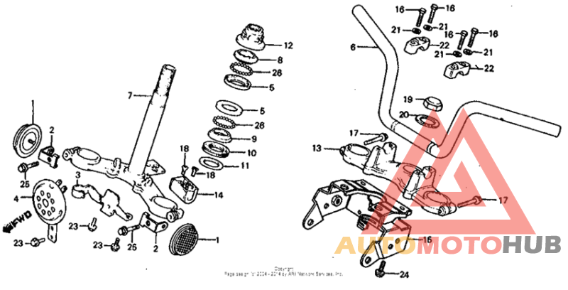 Handlebar + steering stem + horn