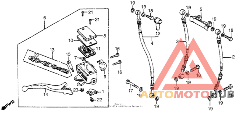 Front brake master cyl. + control levers