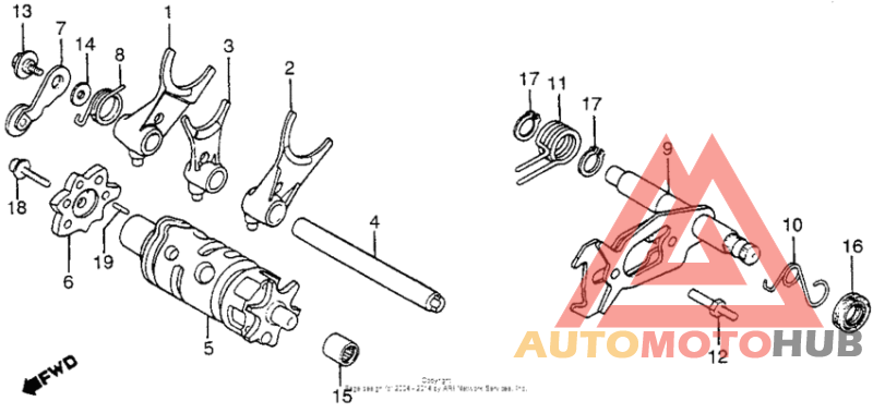 Shift drum + shift fork
