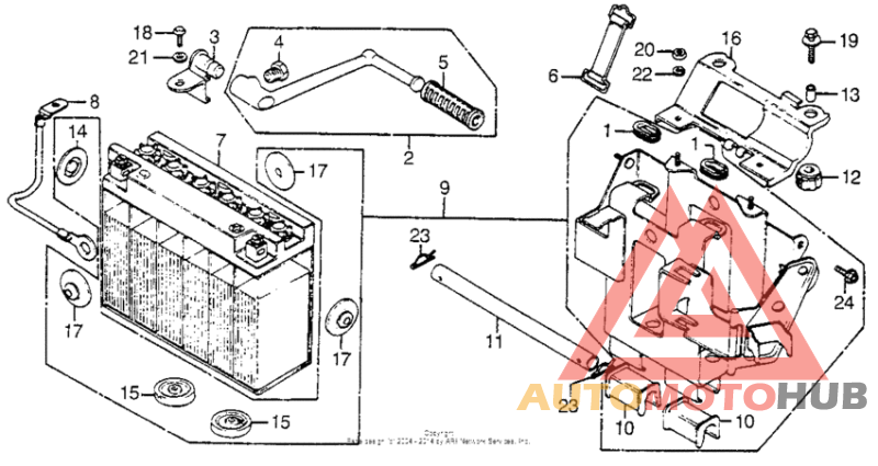 Battery + kick starter arm