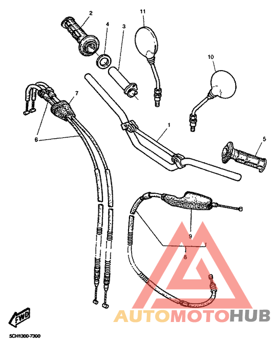 Steering handle, cable