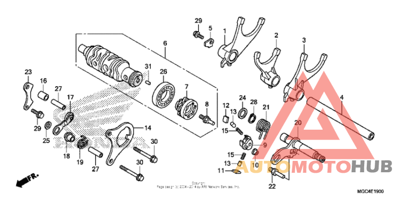 Gearshift drum + gearshift fork