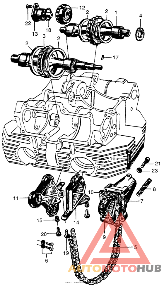 Camshaft + cam chain tensioner