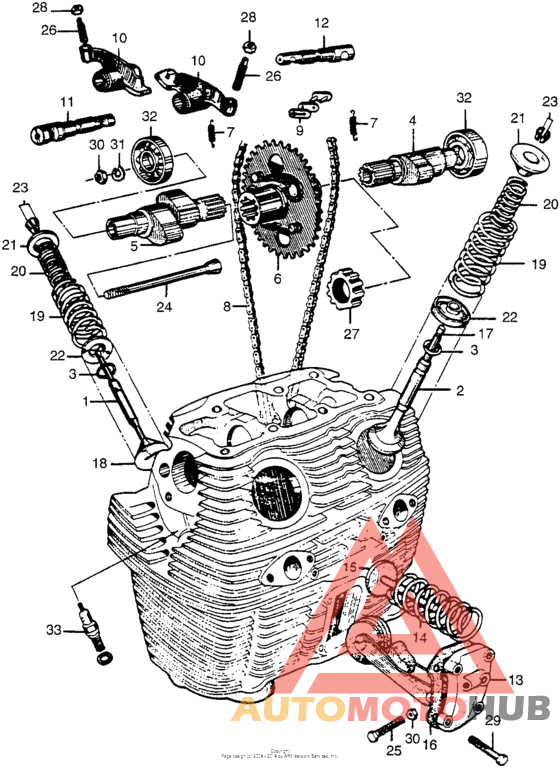 Camshaft + valve + cam chain