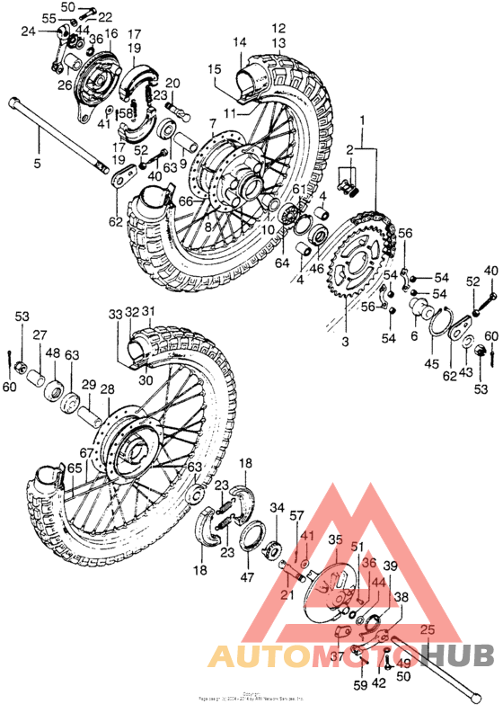 Front wheel + rear wheel