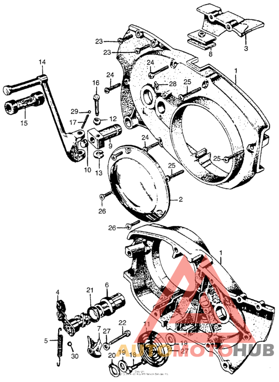 Kick starter + right crankcase cover