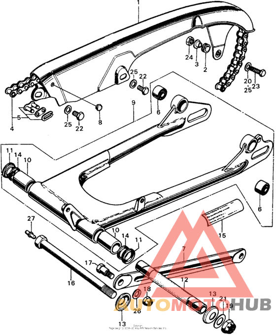 Swingarm + drive chain + case