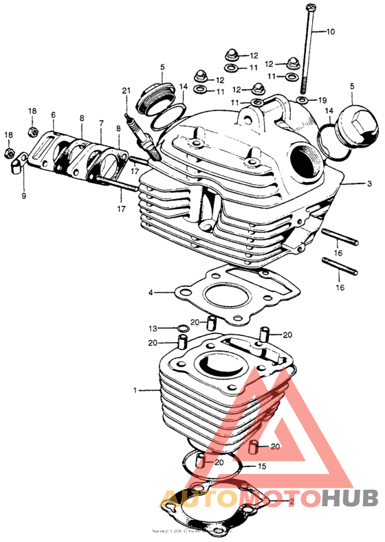 Cylinder + cylinder head + spark plug