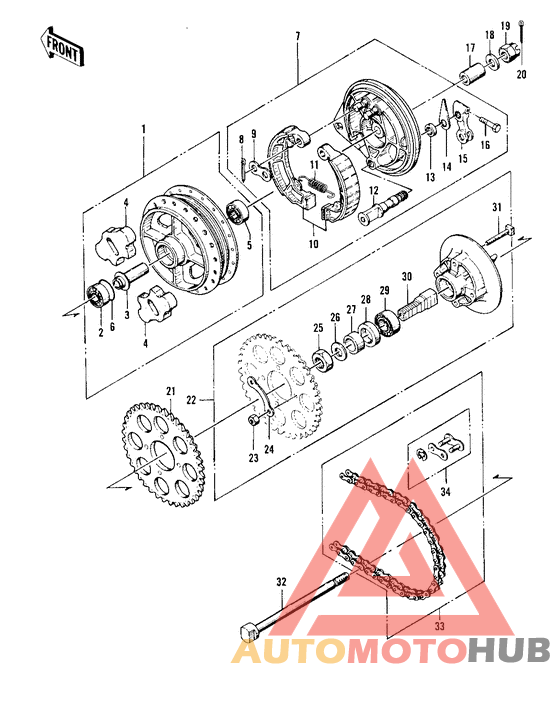 Rear hub/brake/chain