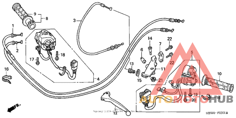 Handle lever + switch + cable ('01-'06)