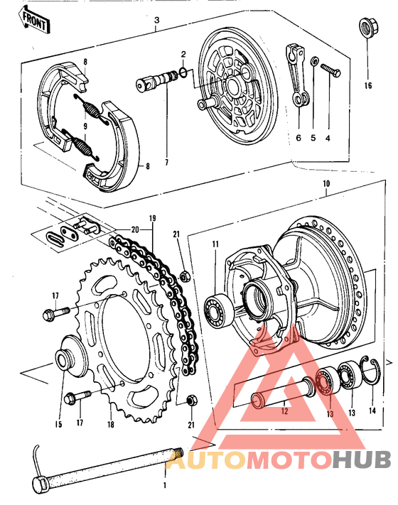 Rear hub/brake/chain