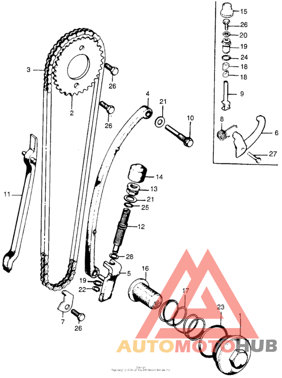 Cam chain tensioner + oil filter screen