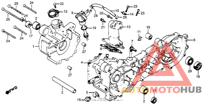 Crankcase + oil pump + reed valve 79-80