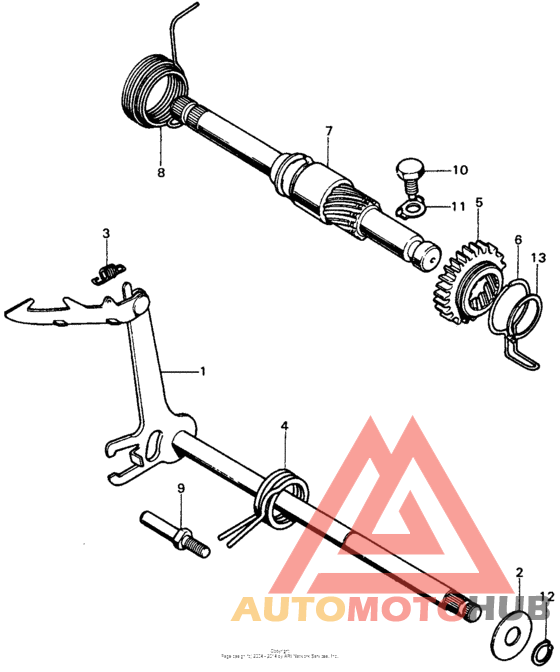 Gearshift spindle + kick starter spindle