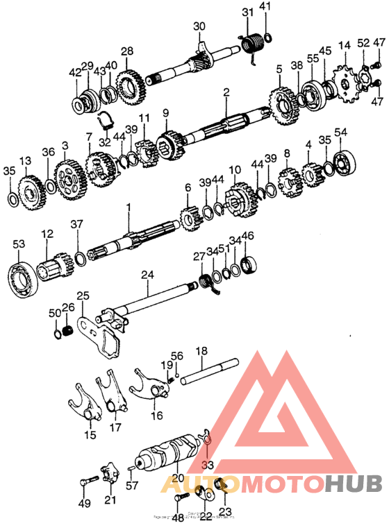 Gearshift + transmission + kick starter