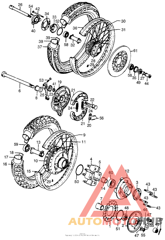 Front wheel + rear wheel