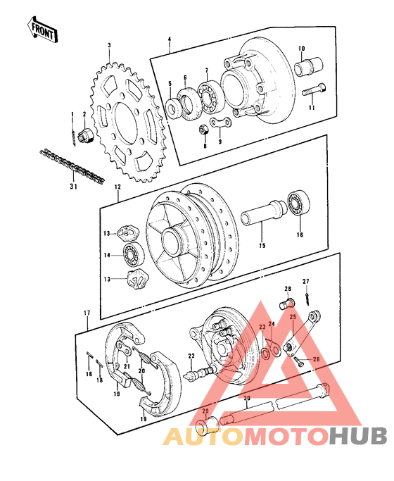 Rear hub/brake/chain