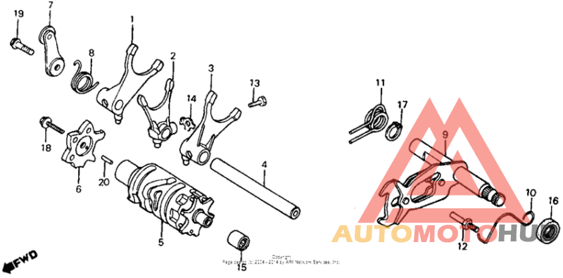Shift drum + shift fork 83-84