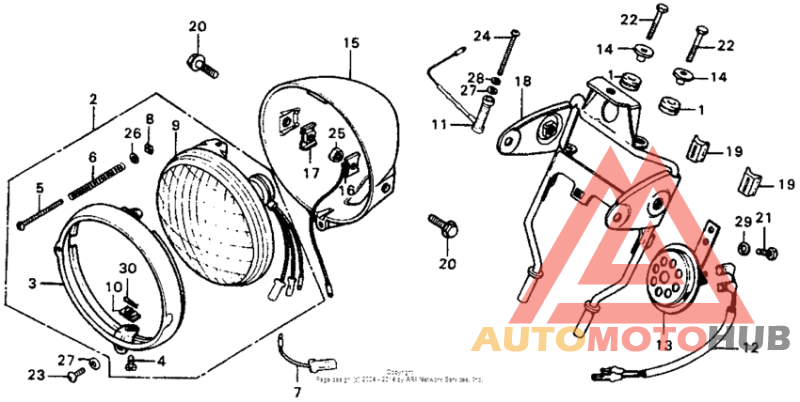Headlight + bracket + horn