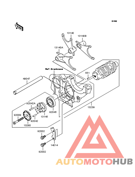 Gear change drum/shift fork
