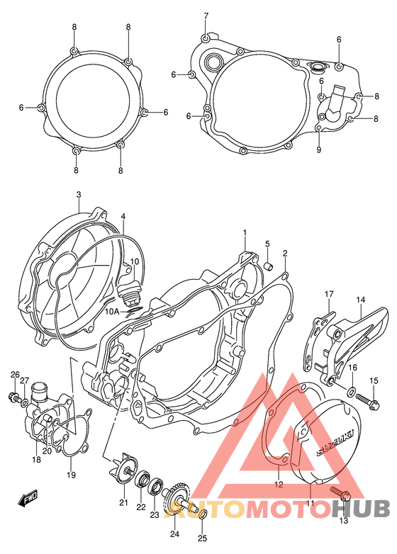 Crankcase cover- water pump