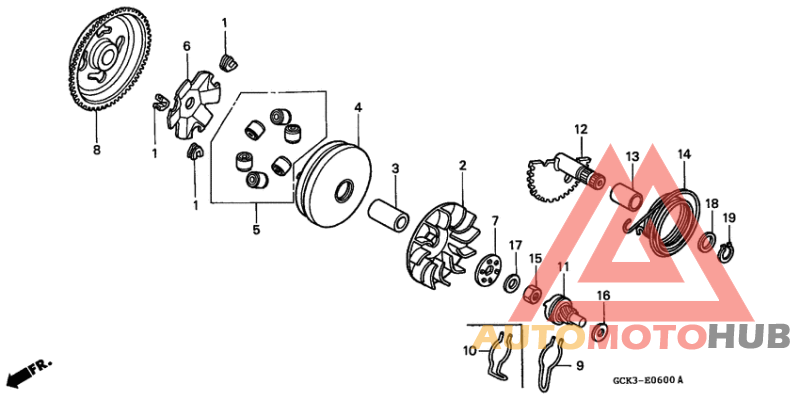 Drive face/ kick starter spindle