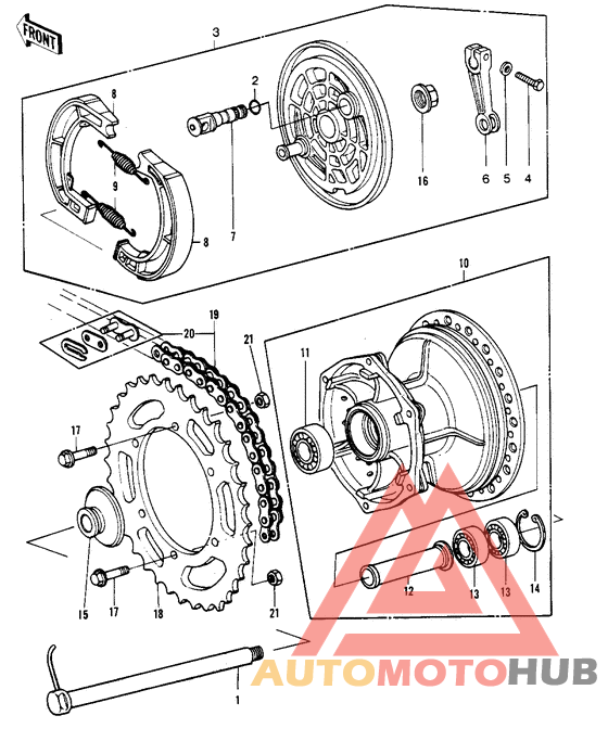 Rear hub/brake/chain