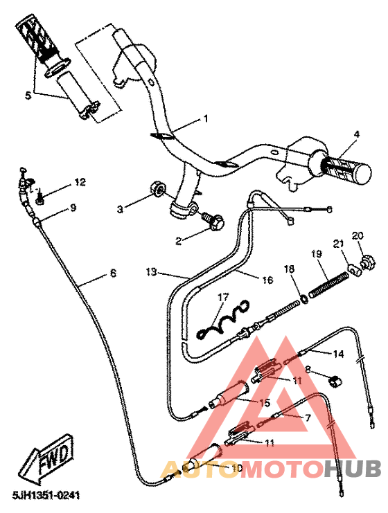 Steering handle, cable