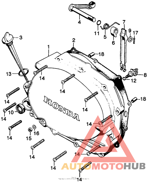 Right crankcase cover + clutch lever
