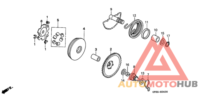 Drive face/kick starter spindle