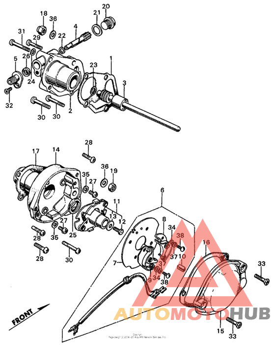 Tachometer gear box + points base + points